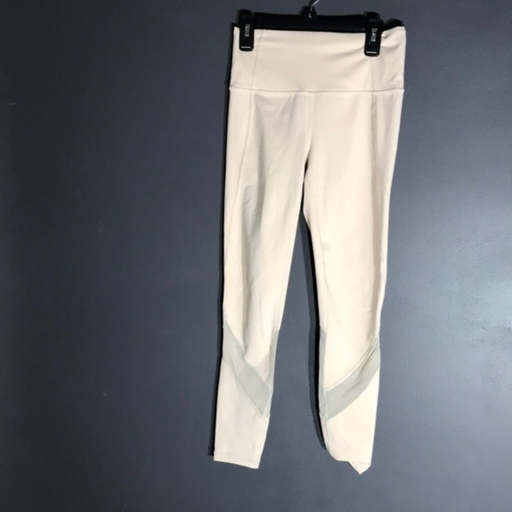 Athleta Cream High-Waist Leggings with Mesh Insets